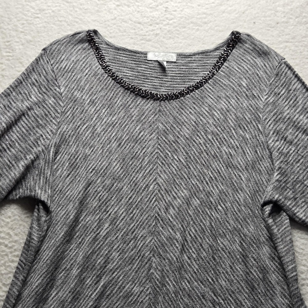 Dressbarn Blouse Womens Plus 3X Gray Scoop Neck Long Sleeve Beaded Tunic Top